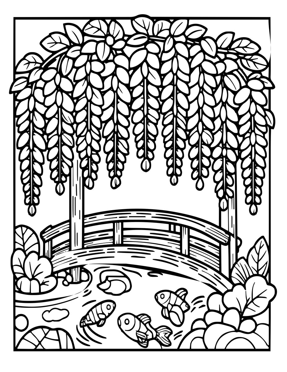 Bridge Cascade - free printable coloring page