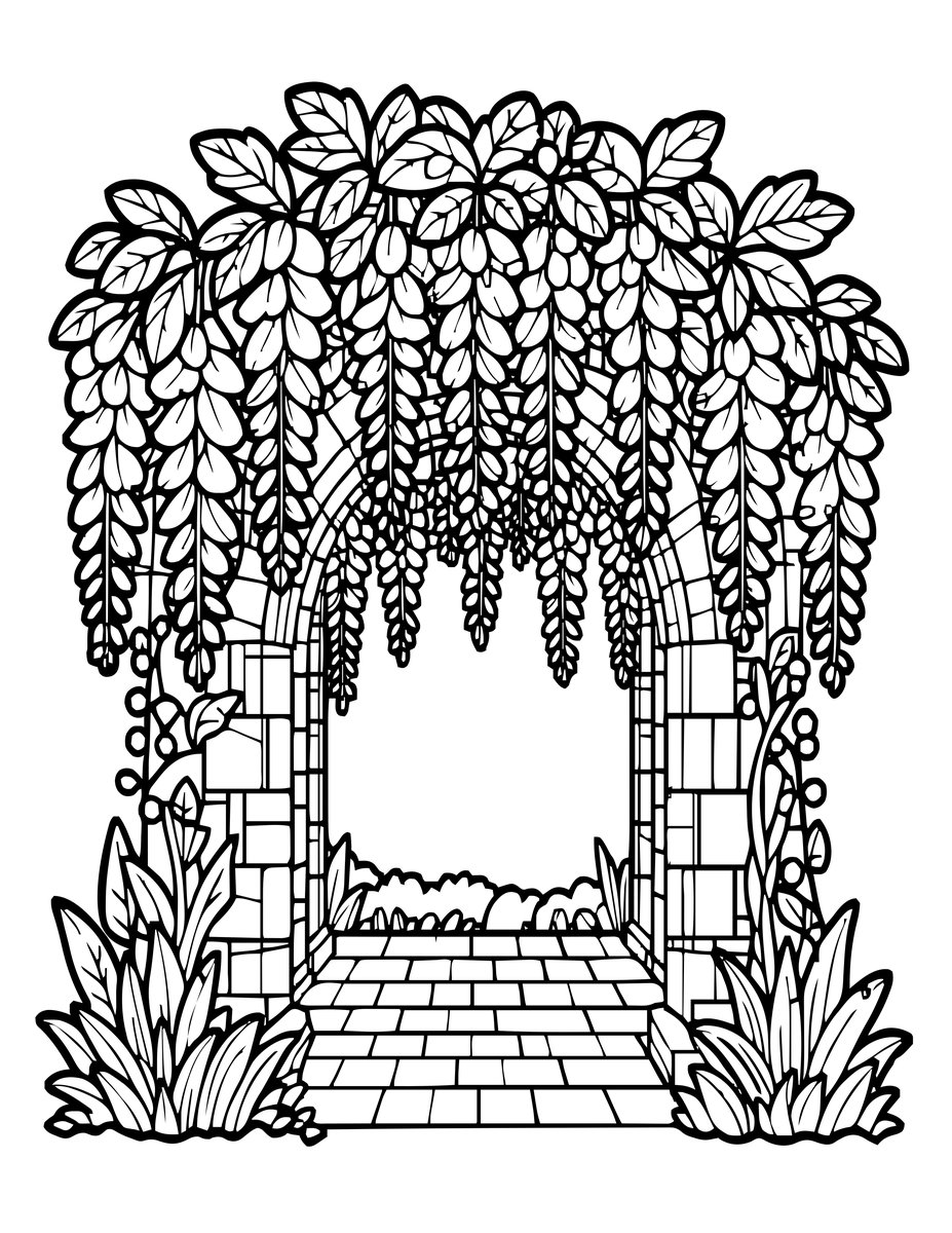 Wisteria Archway - free printable coloring page