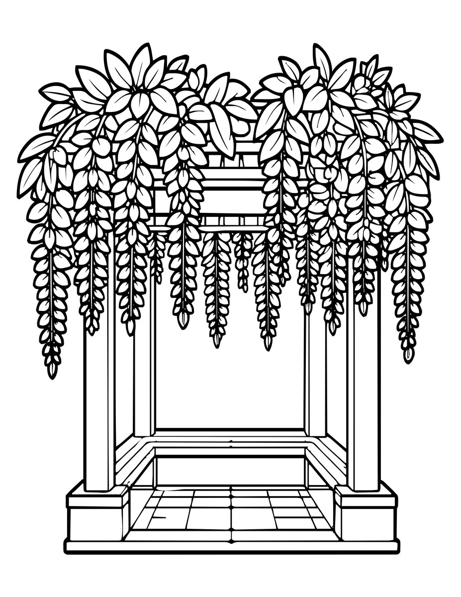 Wisteria Pergola - free printable coloring page