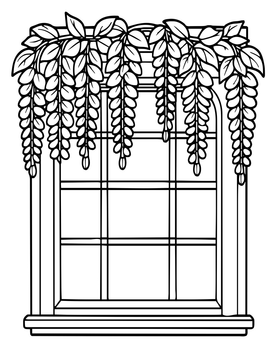 Wisteria Window - free printable coloring page