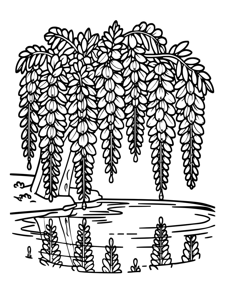 Wisteria Reflection - free printable coloring page