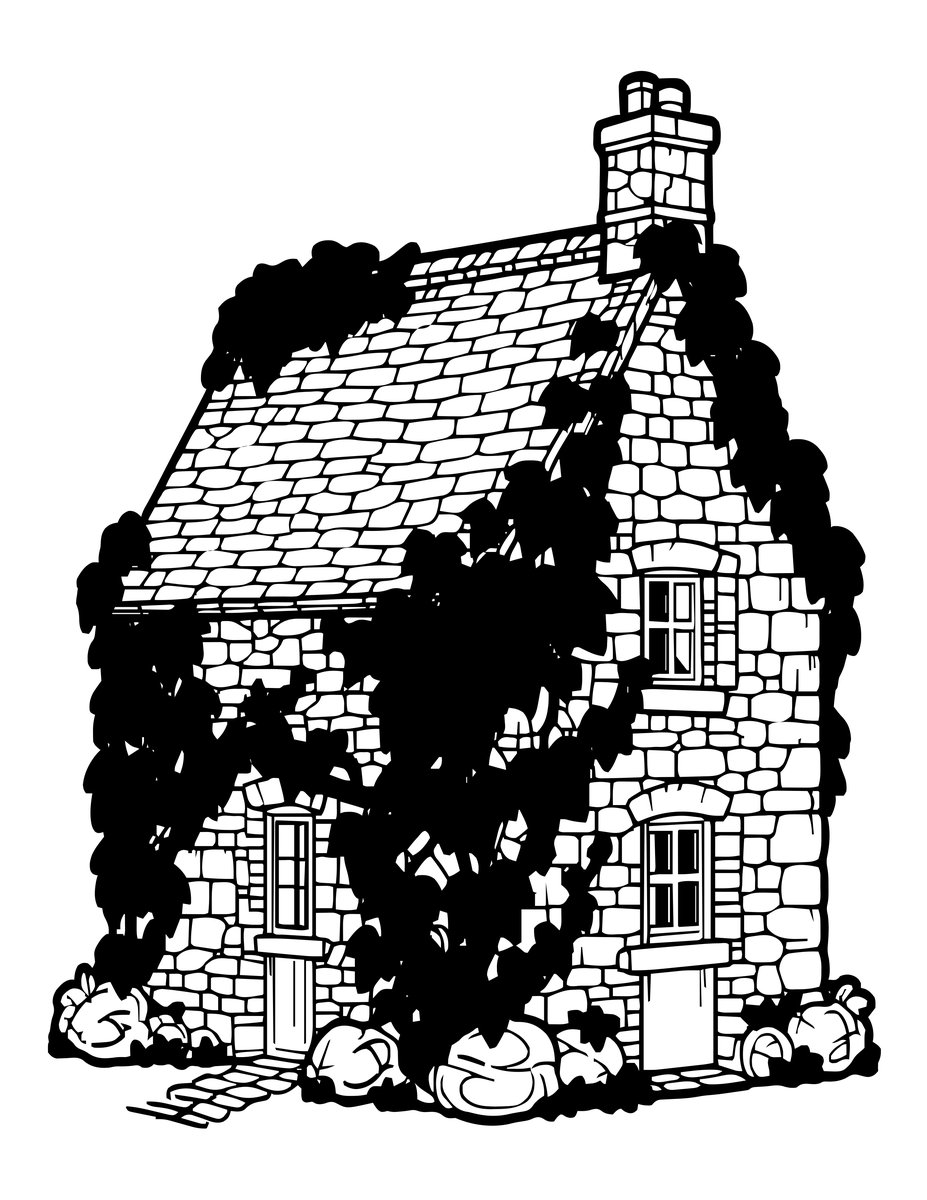 Ivy Covered Cottage - free printable coloring page