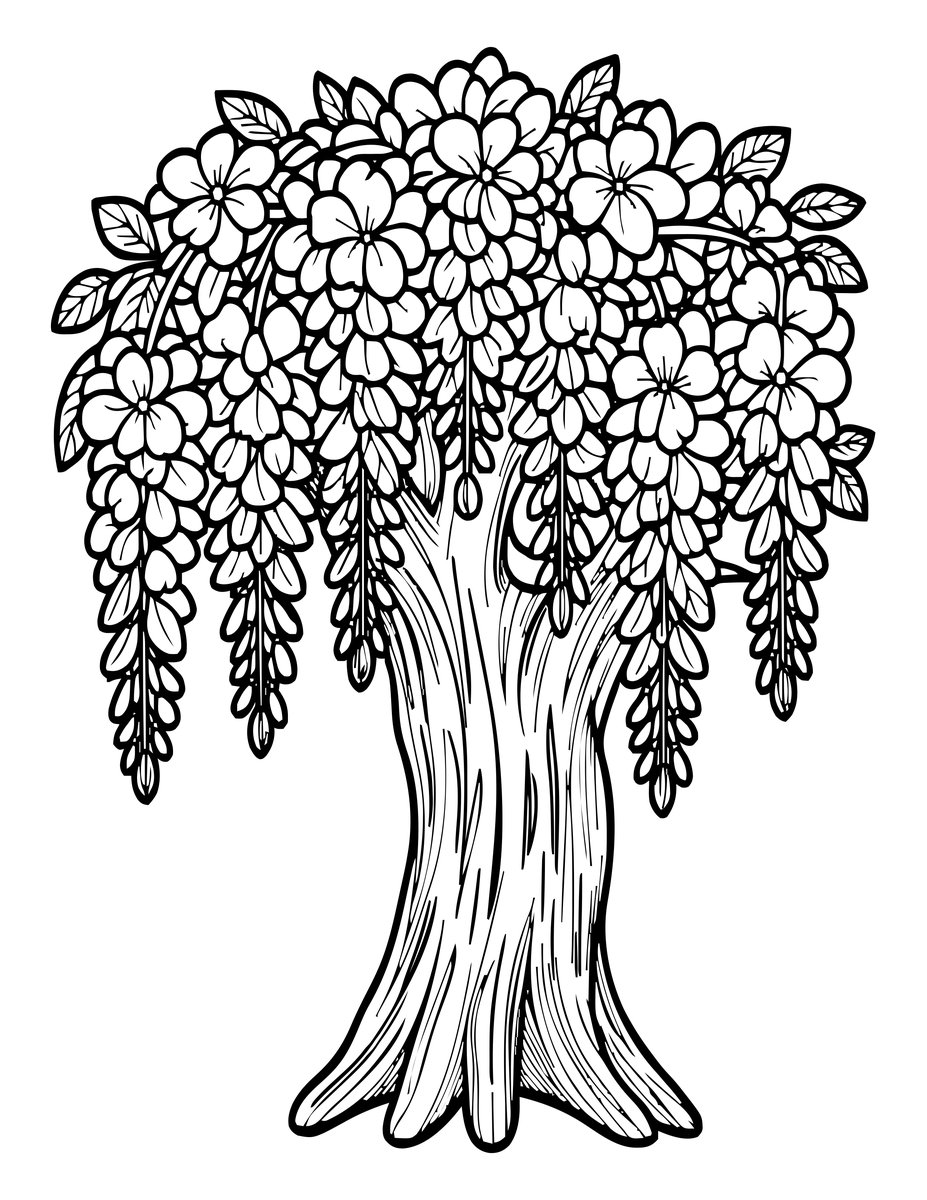Wisteria Tree - free printable coloring page