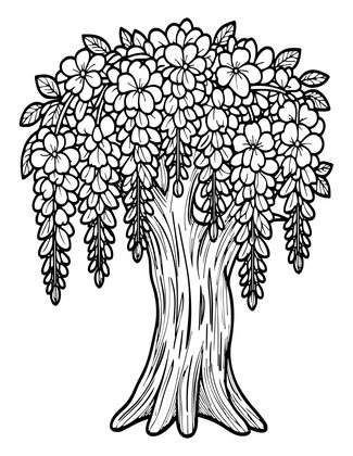 Wisteria Tree - Free printable coloring page