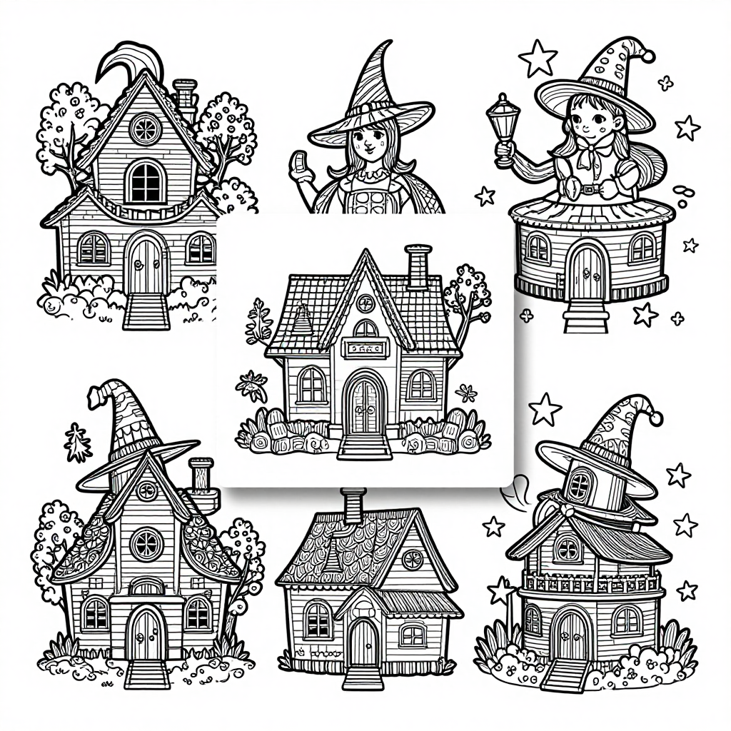 Witch Cottages coloring pages collection - 30 free printable pages
