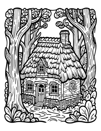 Forest Cottage - Free printable coloring page