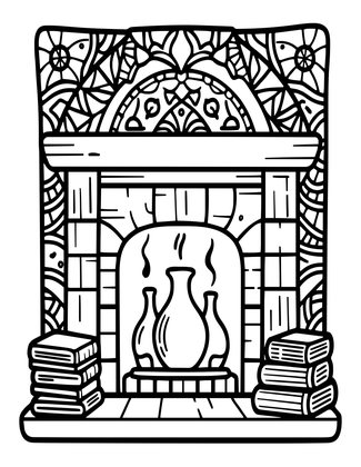 Cottage Fireplace - Free printable coloring page