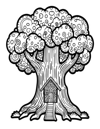 Tree Cottage - Free printable coloring page