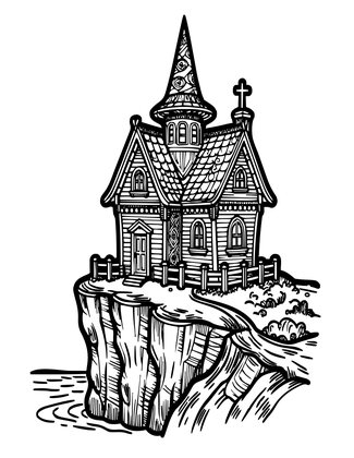 Cliffside Cottage - Free printable coloring page