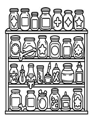 Cottage Shelves - Free printable coloring page