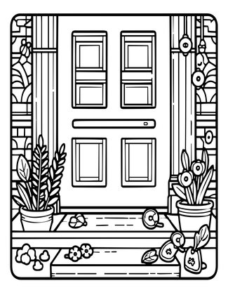 Cottage Doorstep - Free printable coloring page