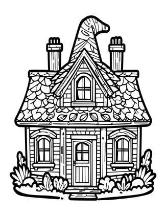 Cottage at Sunset - Free printable coloring page
