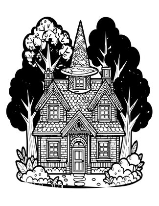 Cottage in Autumn - Free printable coloring page