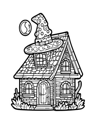 Cottage at Night - Free printable coloring page