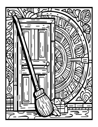 Broom by Door - Free printable coloring page