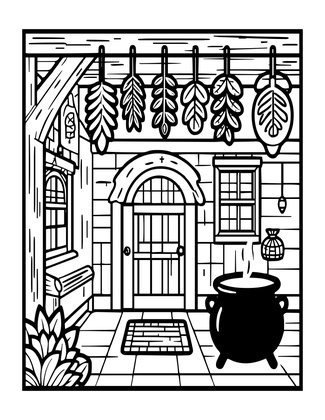 Cottage Interior - Free printable coloring page