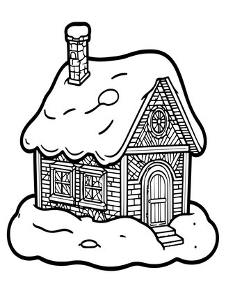 Cottage in Snow - Free printable coloring page