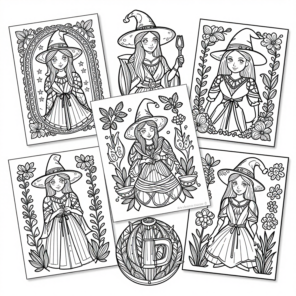 Witchy Botanicals coloring pages collection - 30 free printable pages