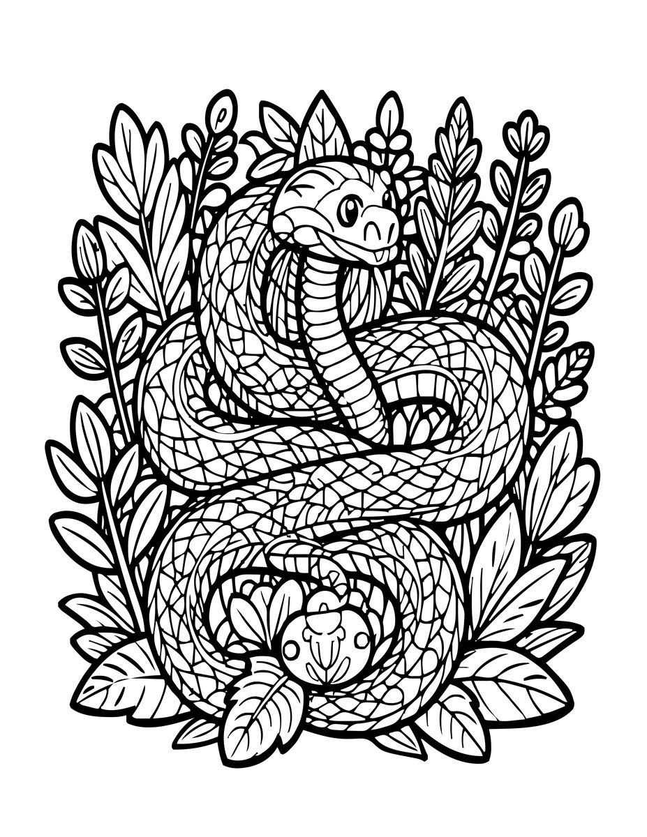 Snake and Herbs - free printable coloring page