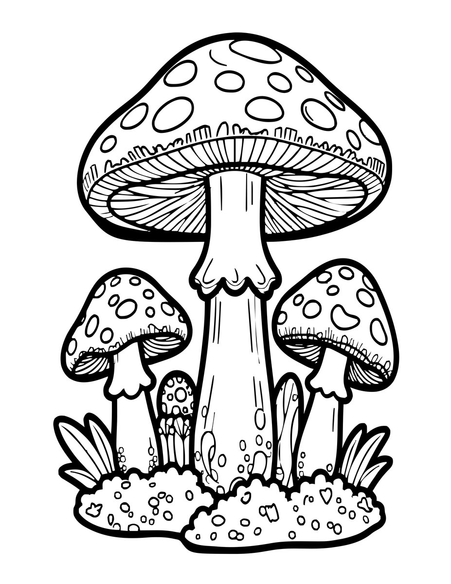 Mushroom and Moss - free printable coloring page