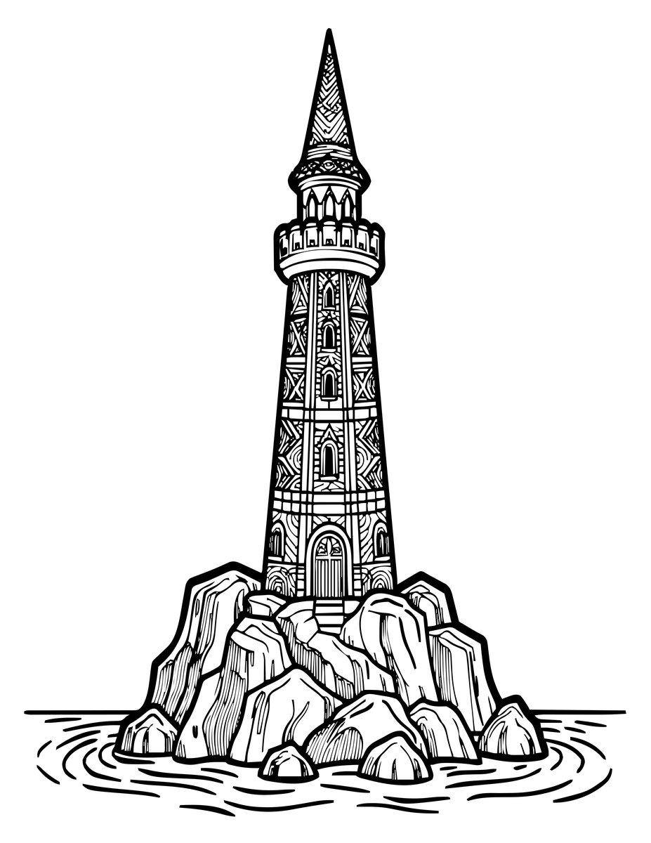 Solitary Tower - free printable coloring page