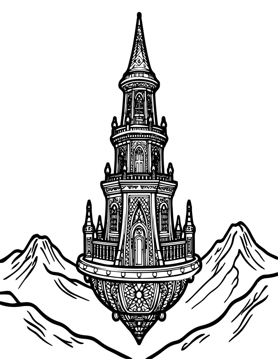 Floating Tower - free printable coloring page