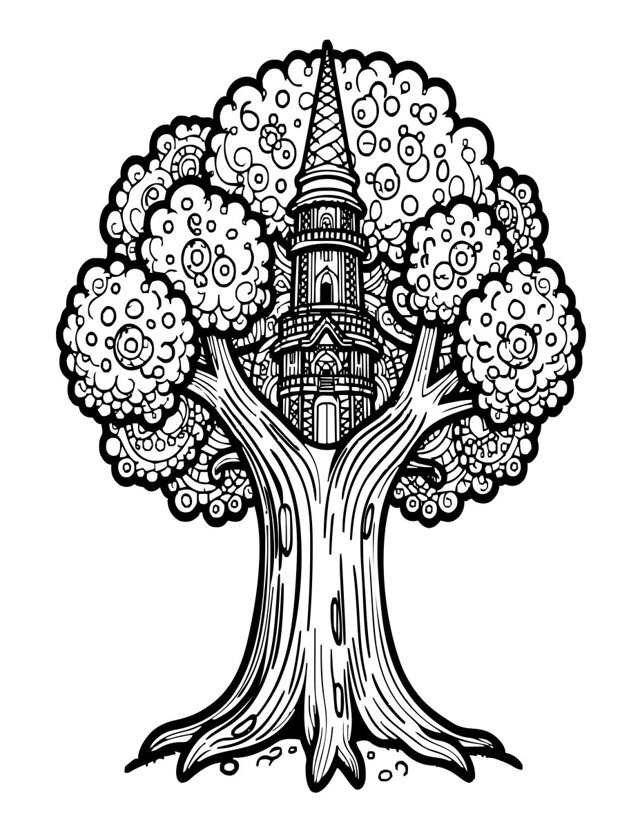 Forest Tower - free printable coloring page