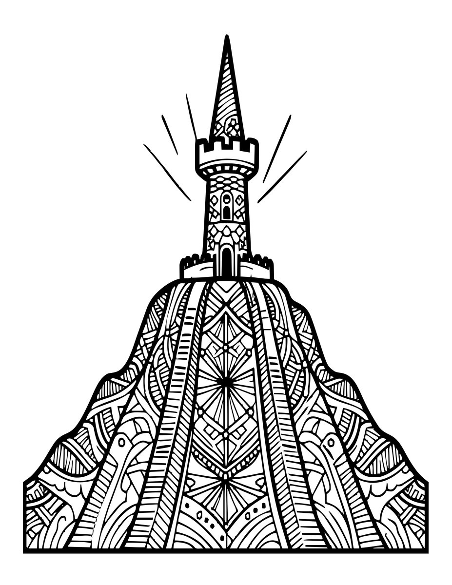 Tower at Sunrise - free printable coloring page