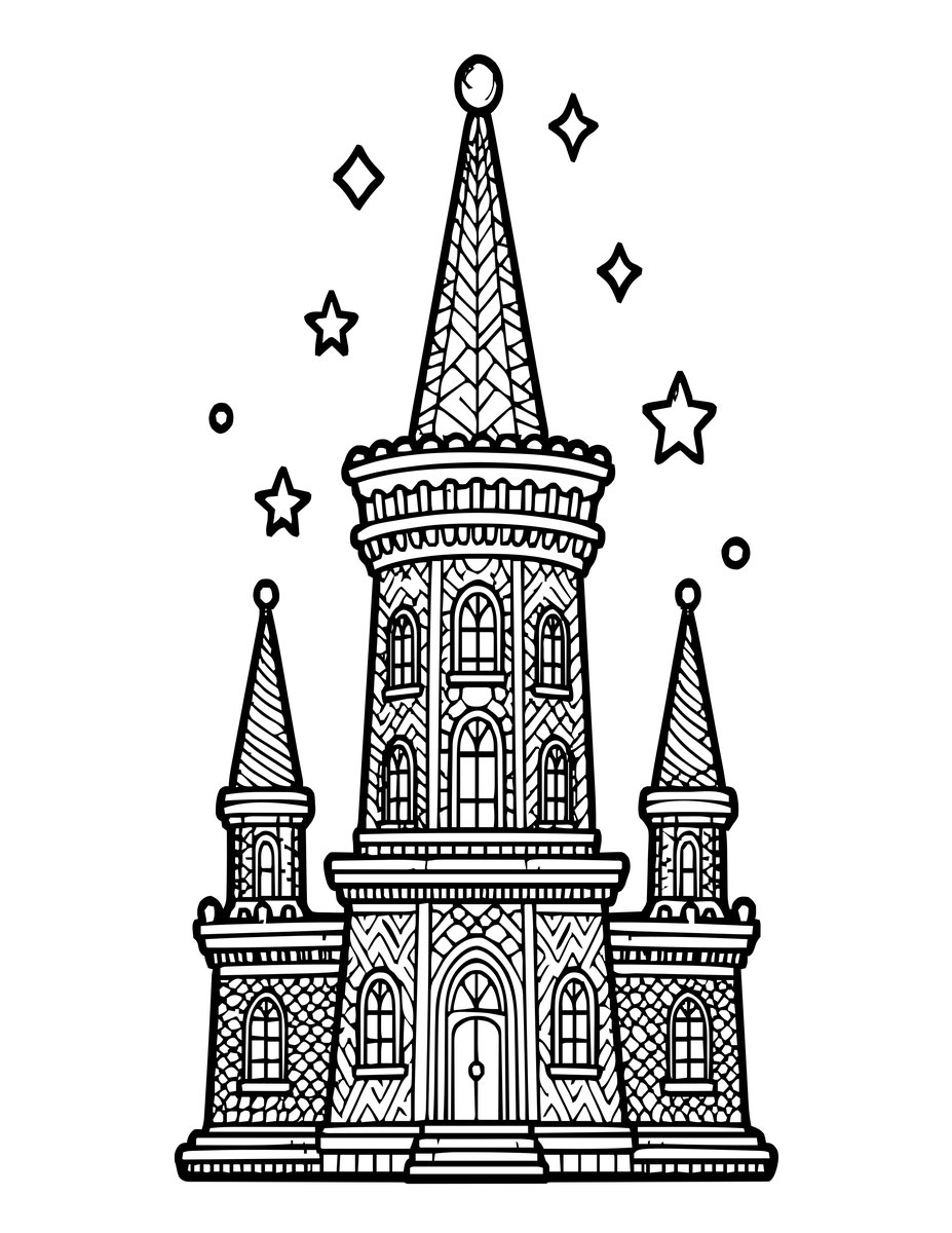 Tower at Night - free printable coloring page