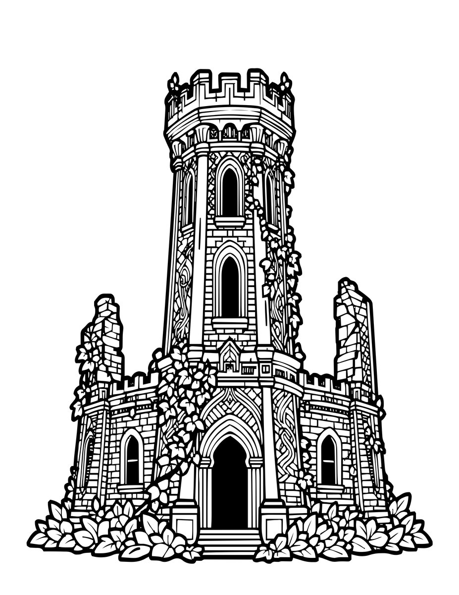 Ruined Tower - free printable coloring page