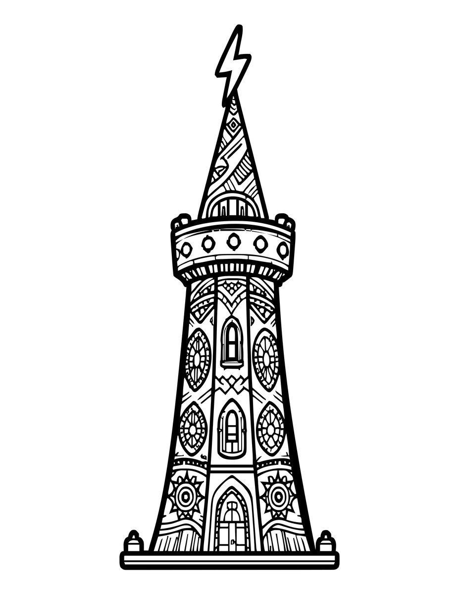 Tower and Storm - free printable coloring page