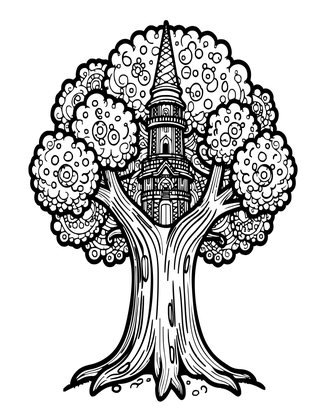 Forest Tower - Free printable coloring page