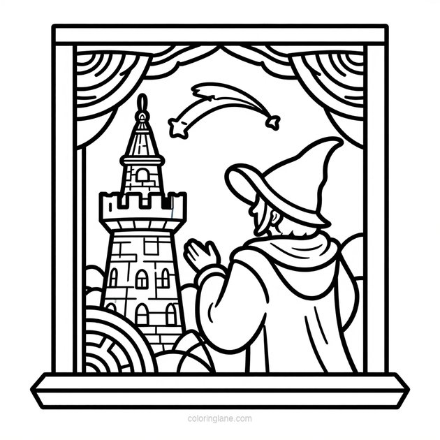 Tower at Sunrise - Free printable coloring page