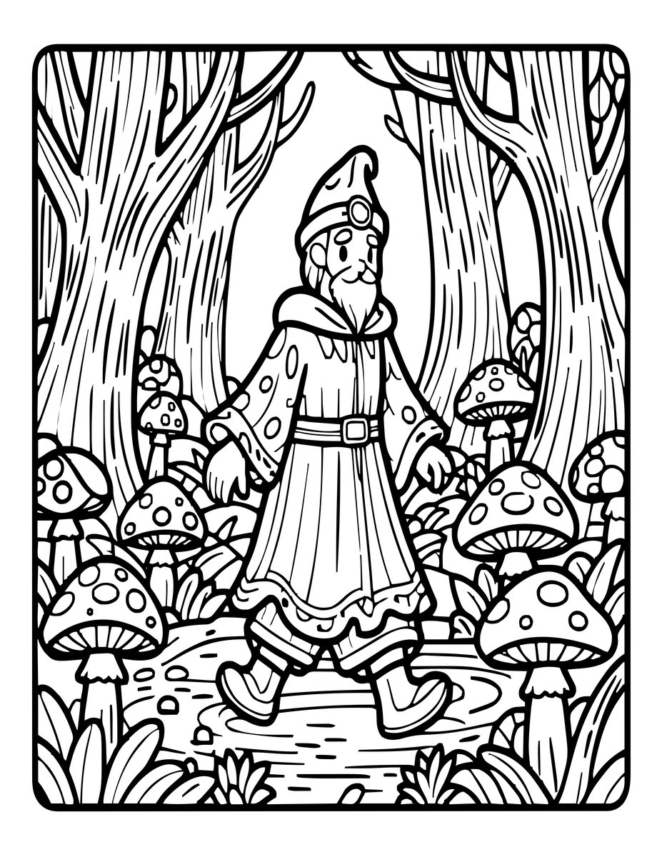 Wizard in Forest - free printable coloring page
