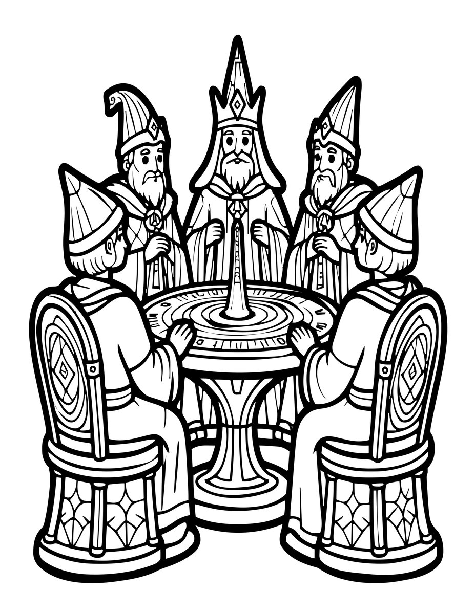 Wizard Council - free printable coloring page