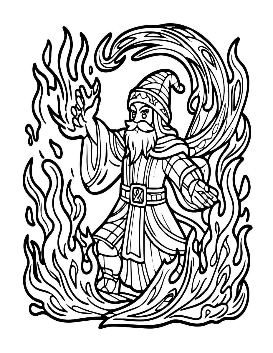 Elemental Wizard - free printable coloring page