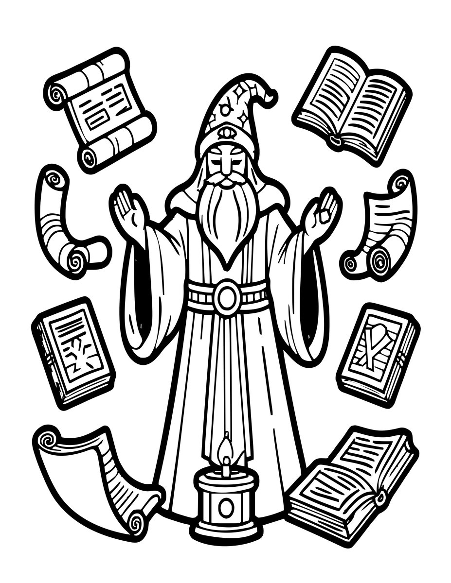 Wizard Library - free printable coloring page