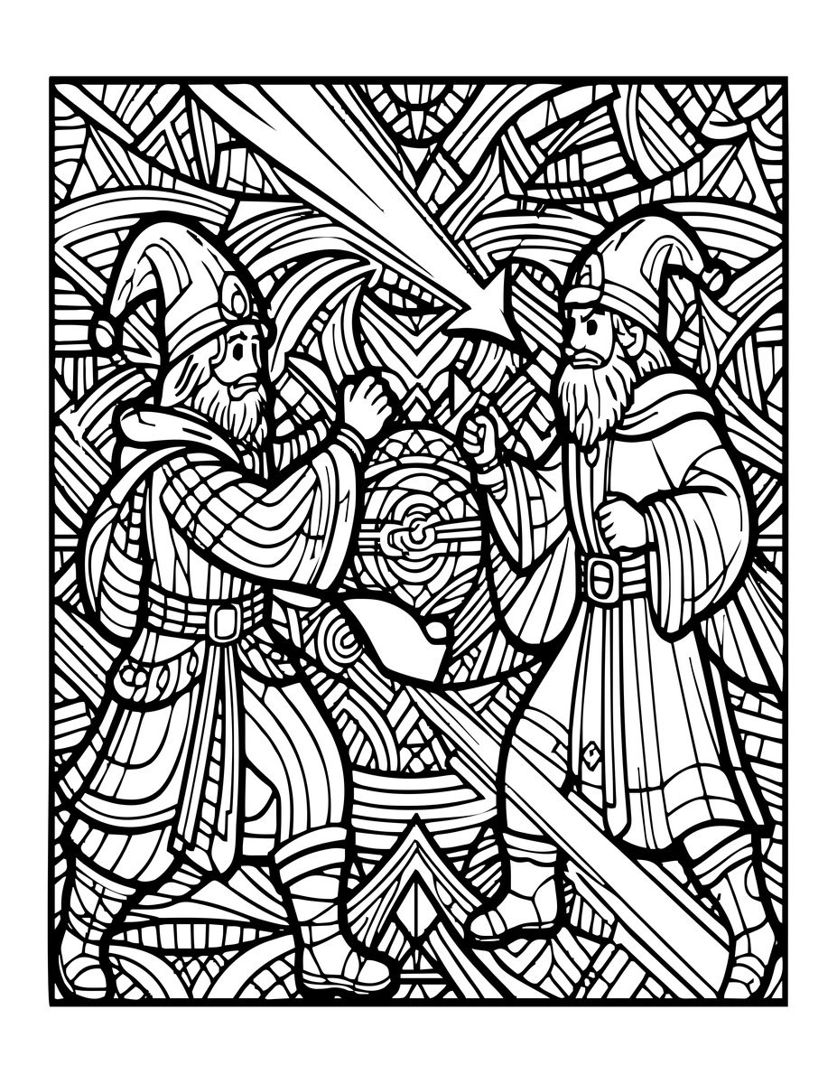 Wizard Duel - free printable coloring page