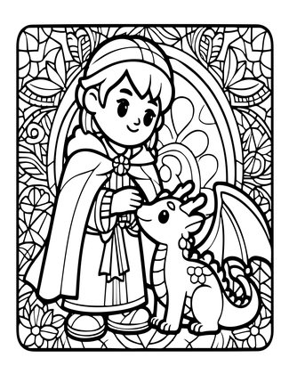 Sorcerer and Dragon - Free printable coloring page