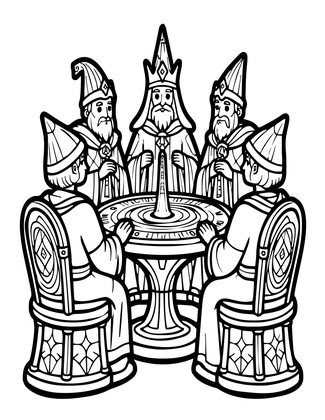 Wizard Council - Free printable coloring page