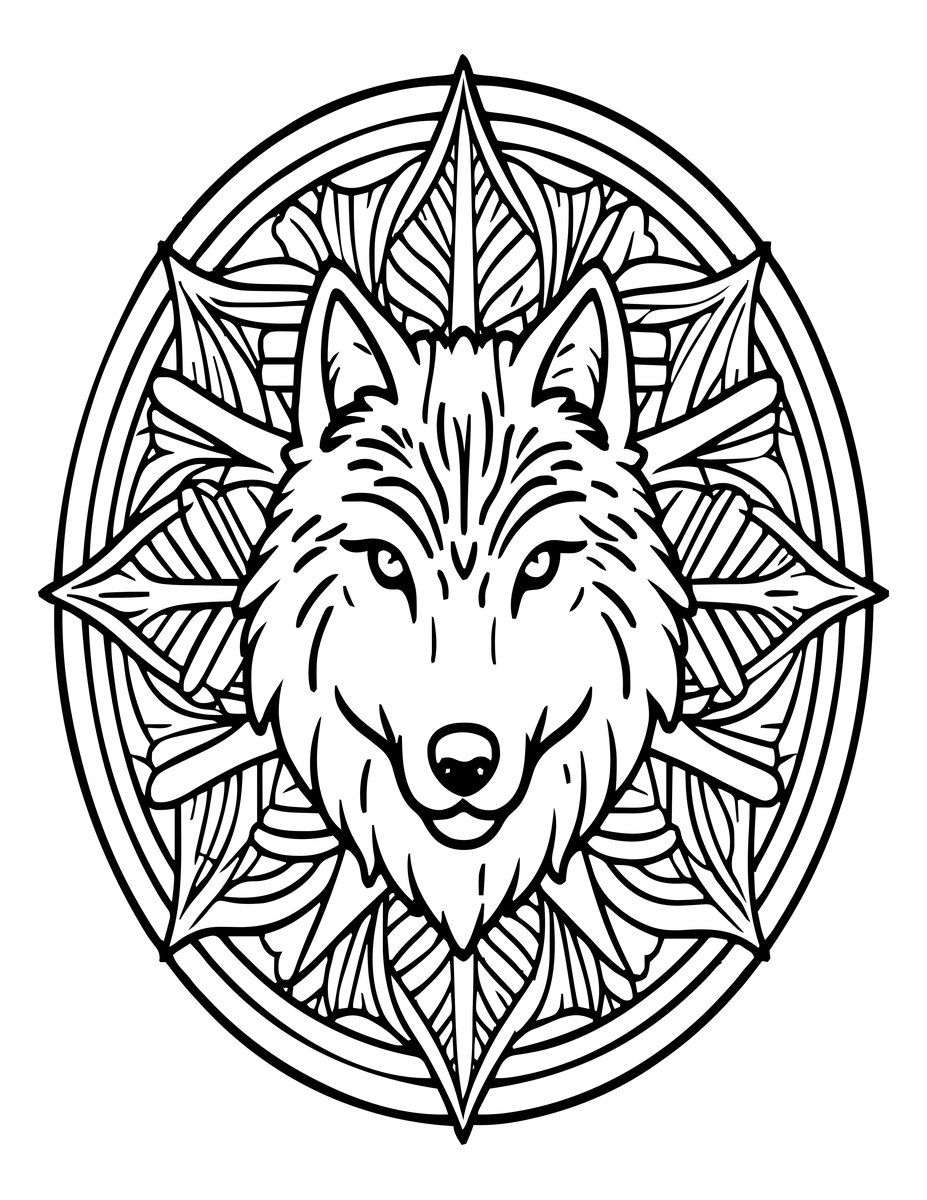 Wolf Mandala - free printable coloring page