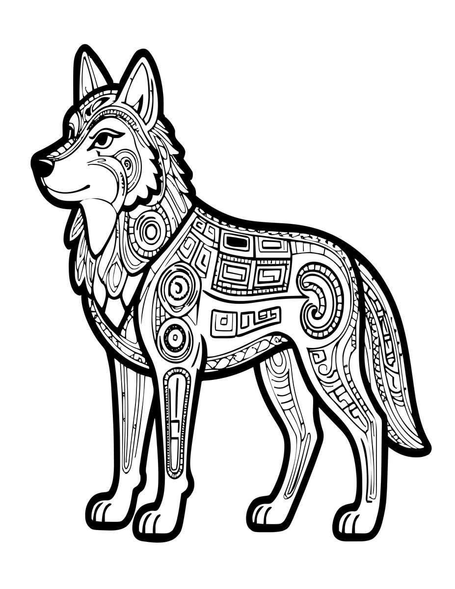 Native Art Wolf - free printable coloring page