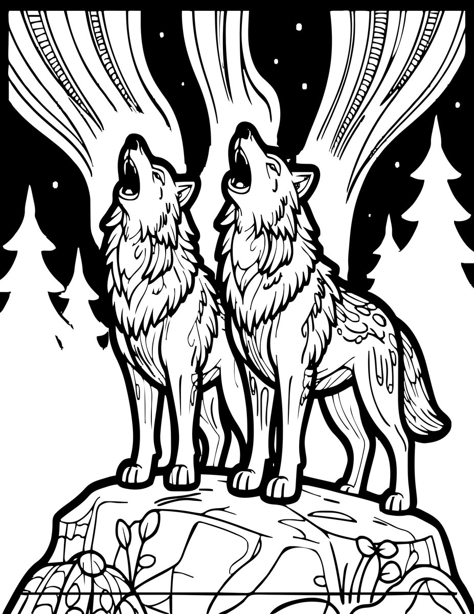 Howling Duet - free printable coloring page