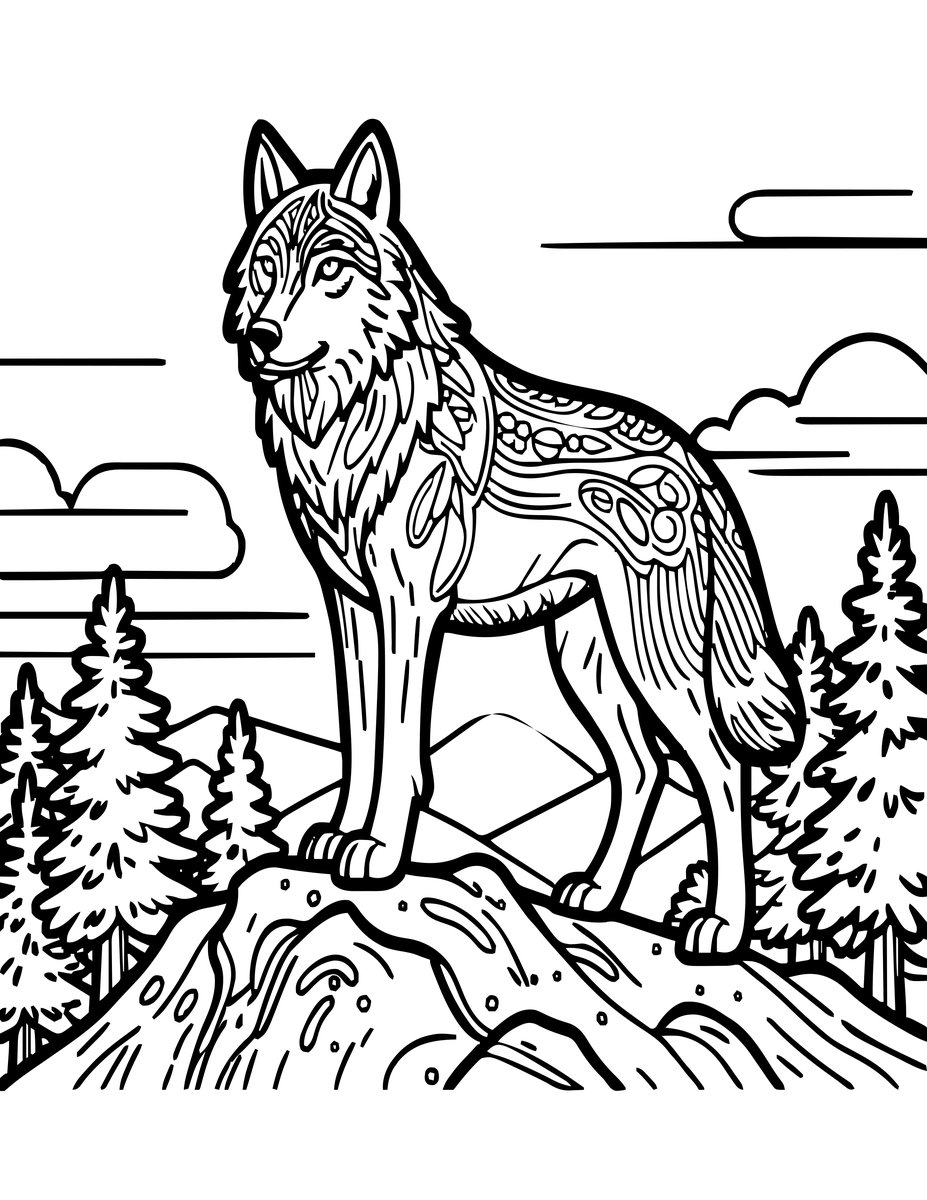 Mountain Wolf - free printable coloring page