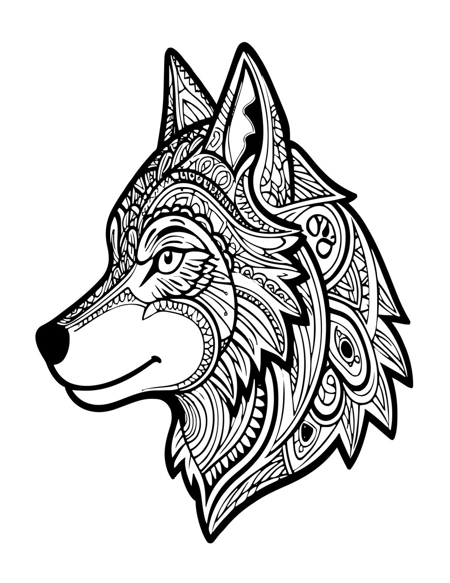 Wolf Zentangle - free printable coloring page