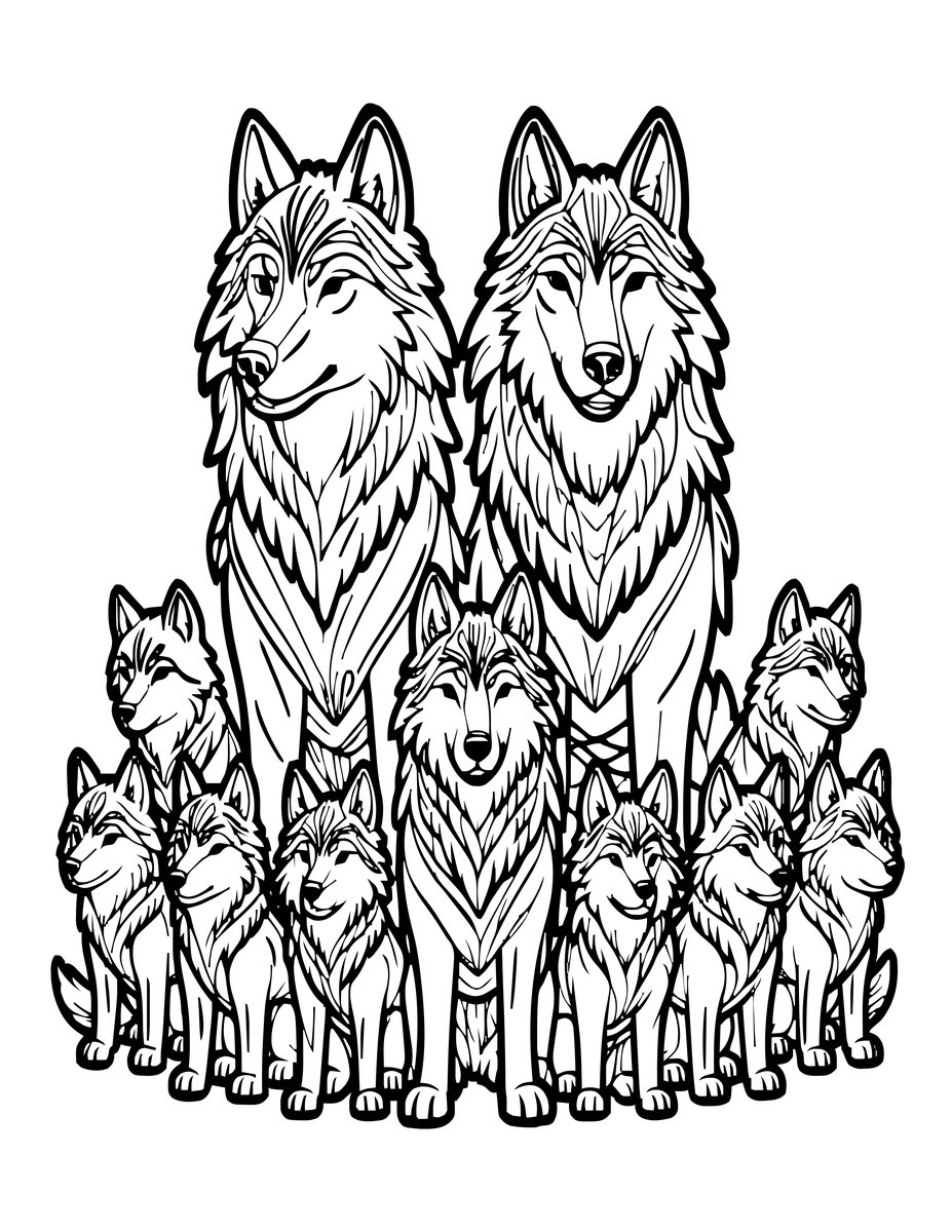 Wolf Family - free printable coloring page