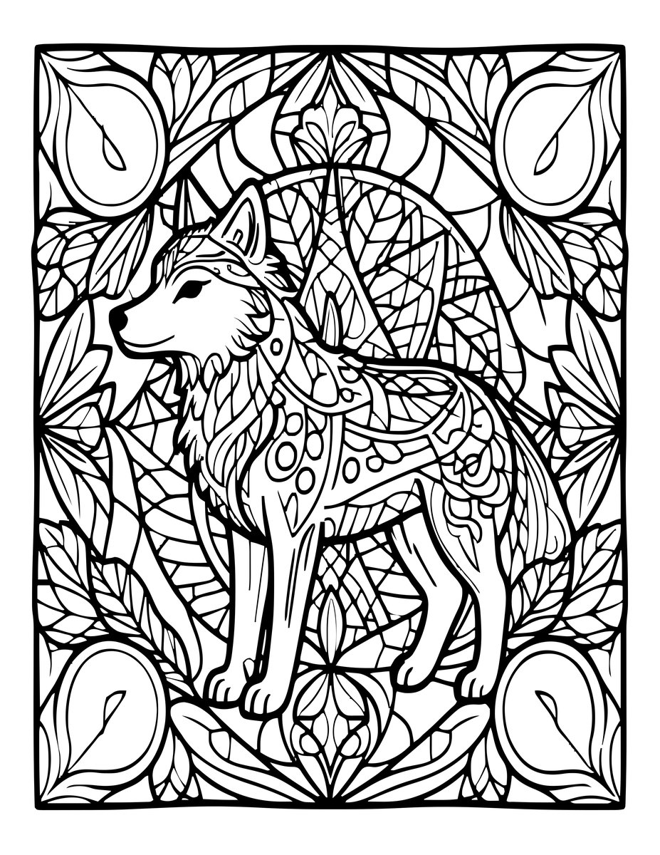 Decorative Wolf - free printable coloring page