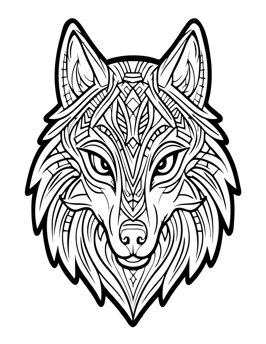 Tribal Wolf - free printable coloring page