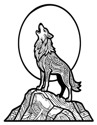 Howling at Moon - Free printable coloring page