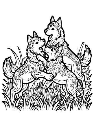 Wolf Pups Playing - Free printable coloring page